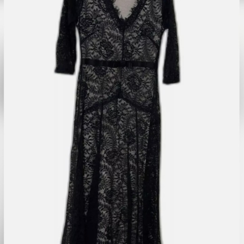Miusol Black Floral Lace 3/4 Sleeve Dress
